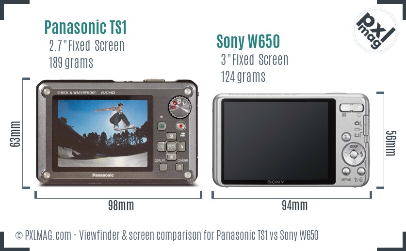 Panasonic TS1 vs Sony W650 Screen and Viewfinder comparison