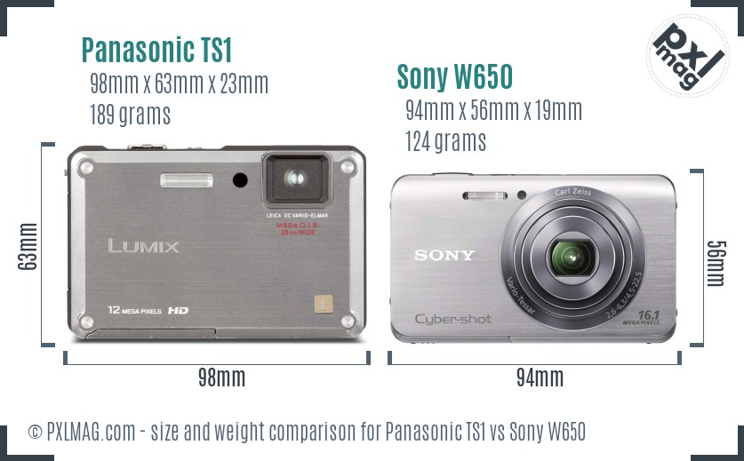 Panasonic TS1 vs Sony W650 size comparison