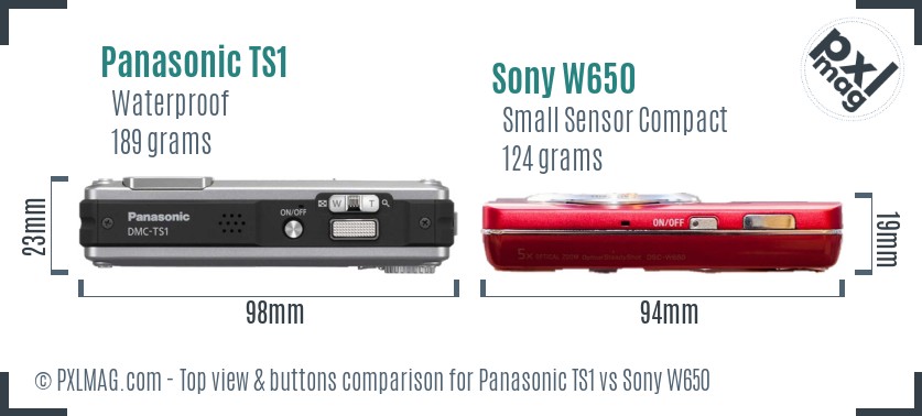 Panasonic TS1 vs Sony W650 top view buttons comparison