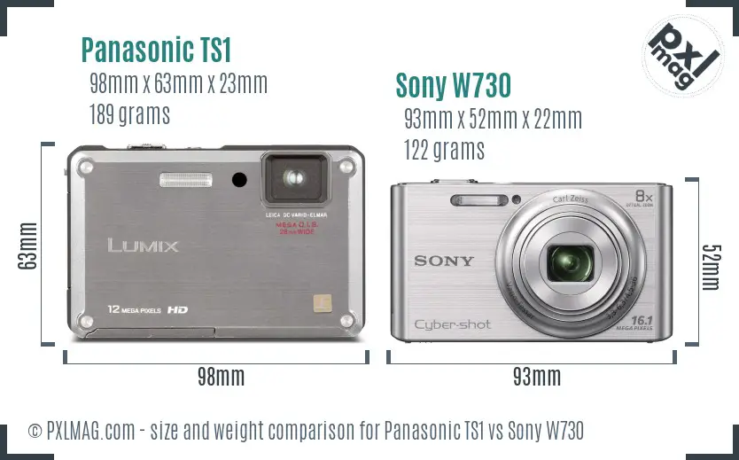 Panasonic TS1 vs Sony W730 size comparison