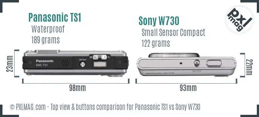 Panasonic TS1 vs Sony W730 top view buttons comparison