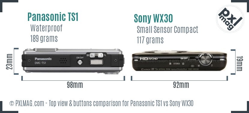 Panasonic TS1 vs Sony WX30 top view buttons comparison