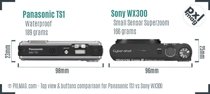 Panasonic TS1 vs Sony WX300 top view buttons comparison