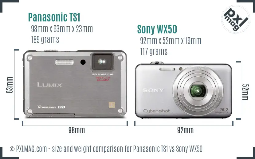 Panasonic TS1 vs Sony WX50 size comparison