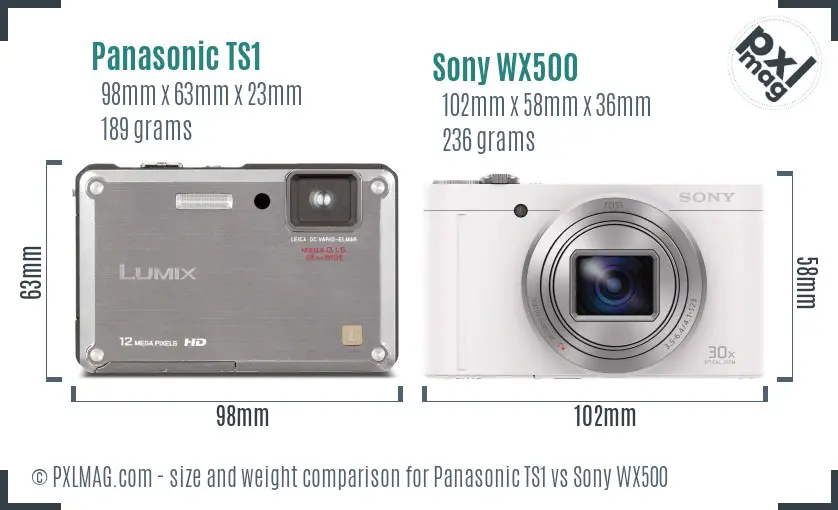 Panasonic TS1 vs Sony WX500 size comparison