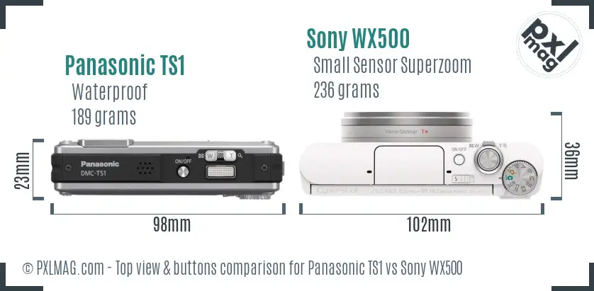Panasonic TS1 vs Sony WX500 top view buttons comparison