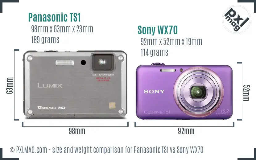 Panasonic TS1 vs Sony WX70 size comparison