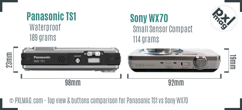 Panasonic TS1 vs Sony WX70 top view buttons comparison