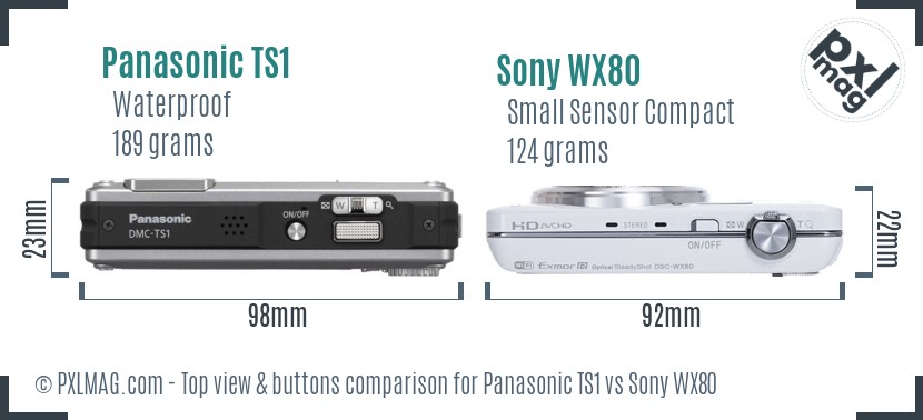 Panasonic TS1 vs Sony WX80 top view buttons comparison