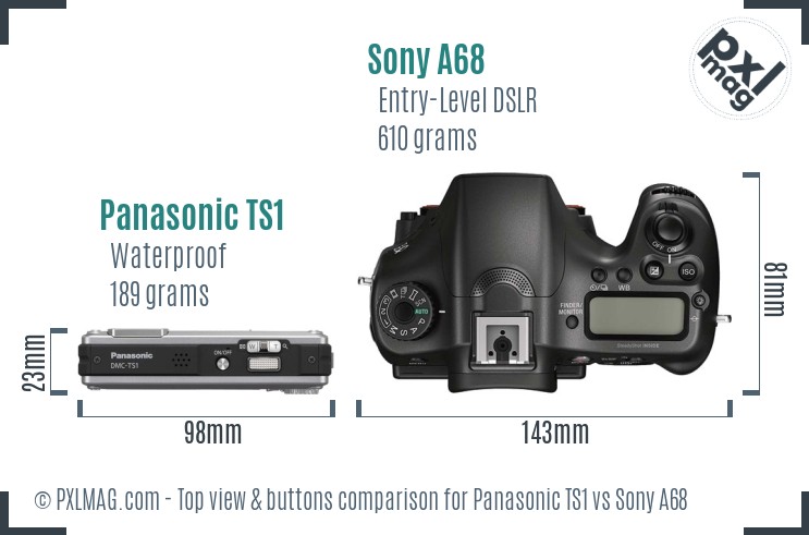 Panasonic TS1 vs Sony A68 top view buttons comparison