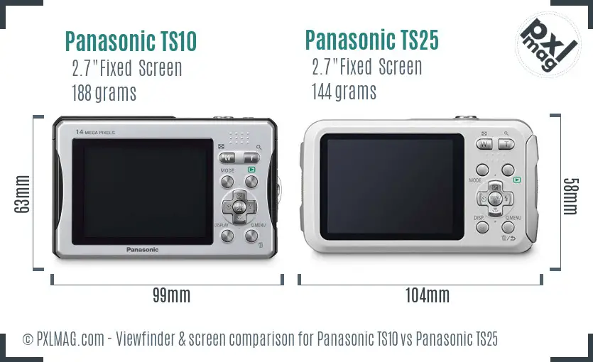 Panasonic TS10 vs Panasonic TS25 Screen and Viewfinder comparison