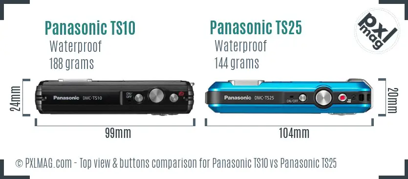 Panasonic TS10 vs Panasonic TS25 top view buttons comparison