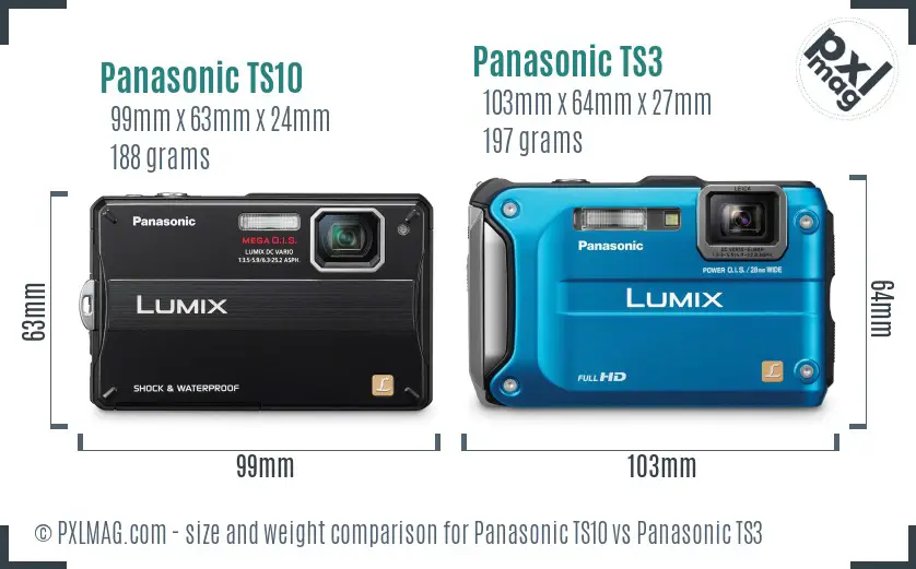 Panasonic TS10 vs Panasonic TS3 size comparison