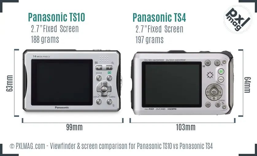 Panasonic TS10 vs Panasonic TS4 Screen and Viewfinder comparison