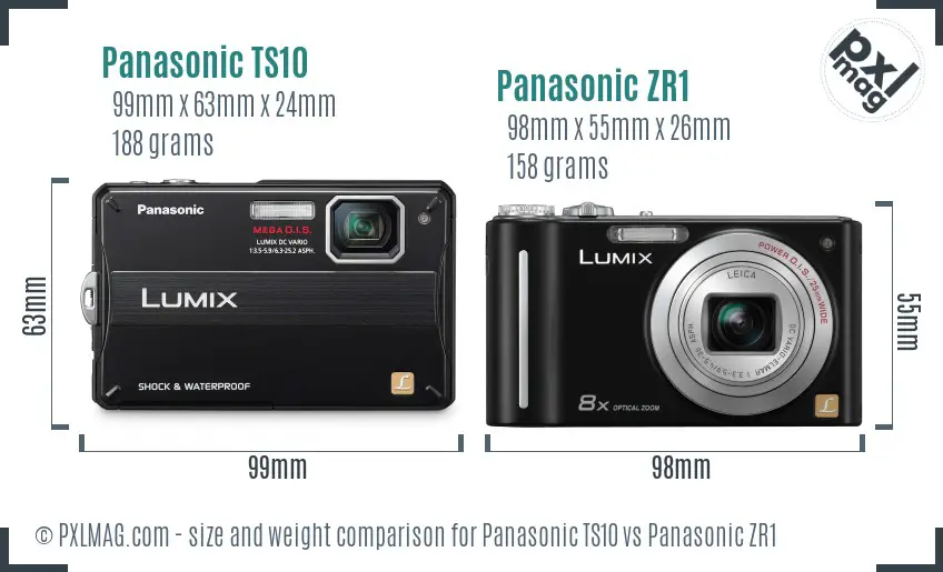 Panasonic TS10 vs Panasonic ZR1 size comparison