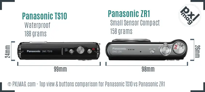Panasonic TS10 vs Panasonic ZR1 top view buttons comparison