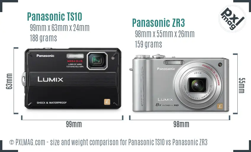 Panasonic TS10 vs Panasonic ZR3 size comparison