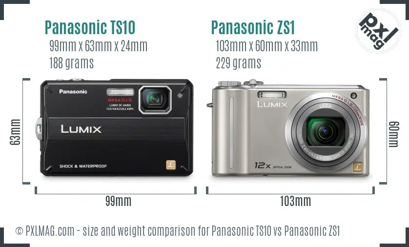 Panasonic TS10 vs Panasonic ZS1 size comparison