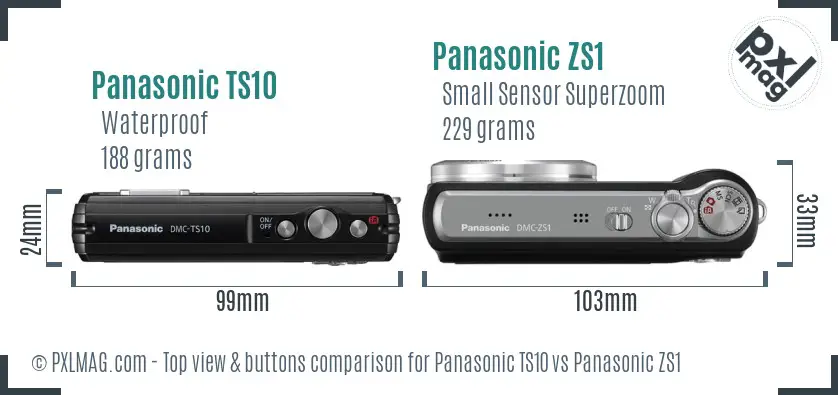 Panasonic TS10 vs Panasonic ZS1 top view buttons comparison