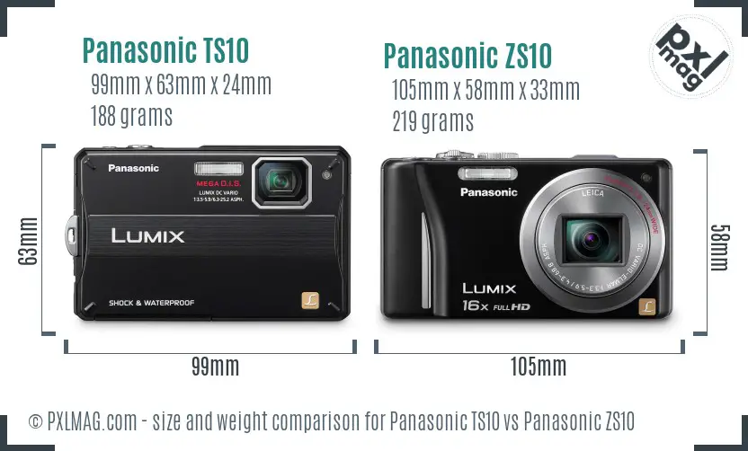 Panasonic TS10 vs Panasonic ZS10 size comparison