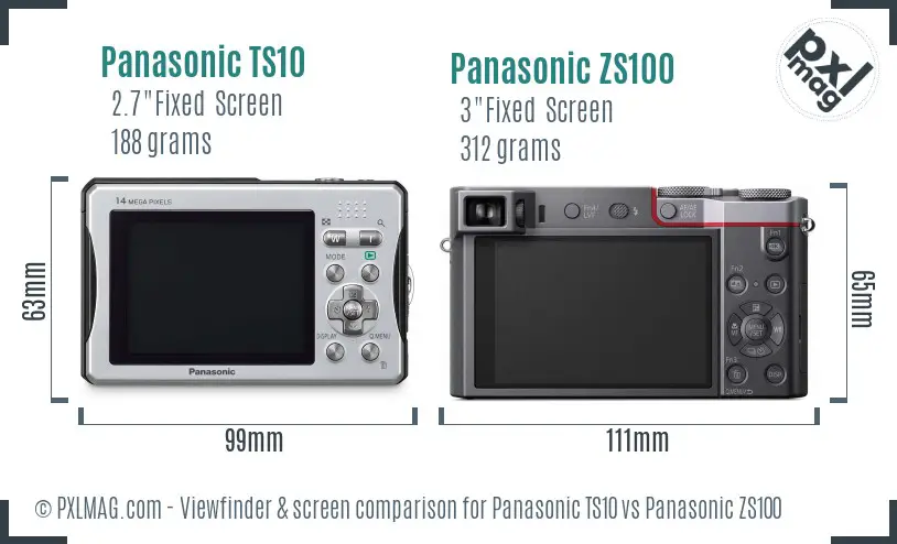 Panasonic TS10 vs Panasonic ZS100 Screen and Viewfinder comparison