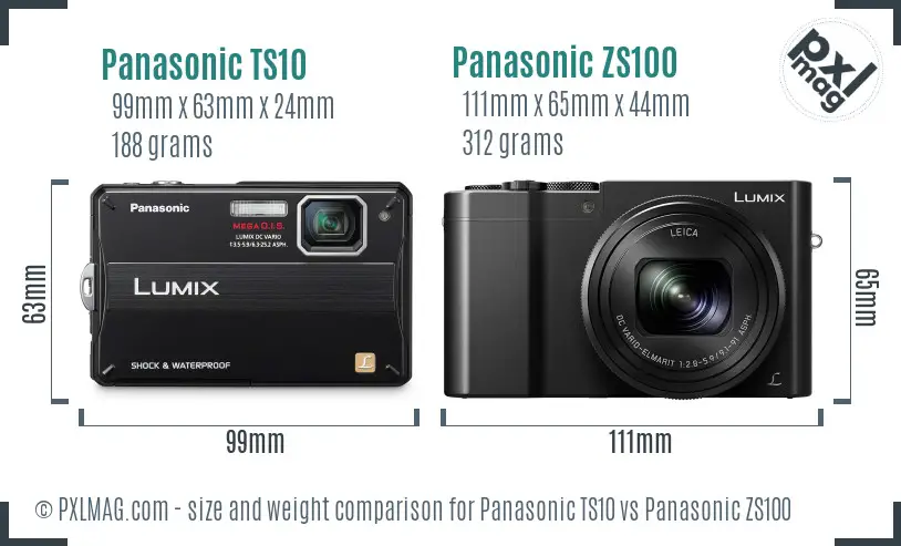 Panasonic TS10 vs Panasonic ZS100 size comparison