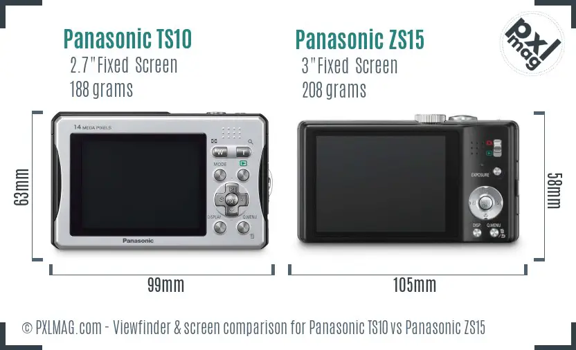 Panasonic TS10 vs Panasonic ZS15 Screen and Viewfinder comparison