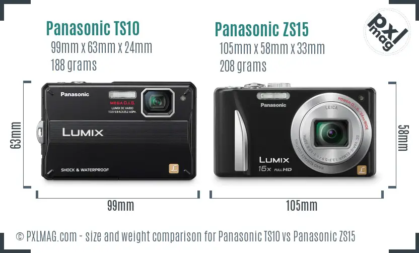 Panasonic TS10 vs Panasonic ZS15 size comparison