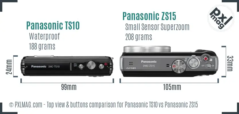 Panasonic TS10 vs Panasonic ZS15 top view buttons comparison