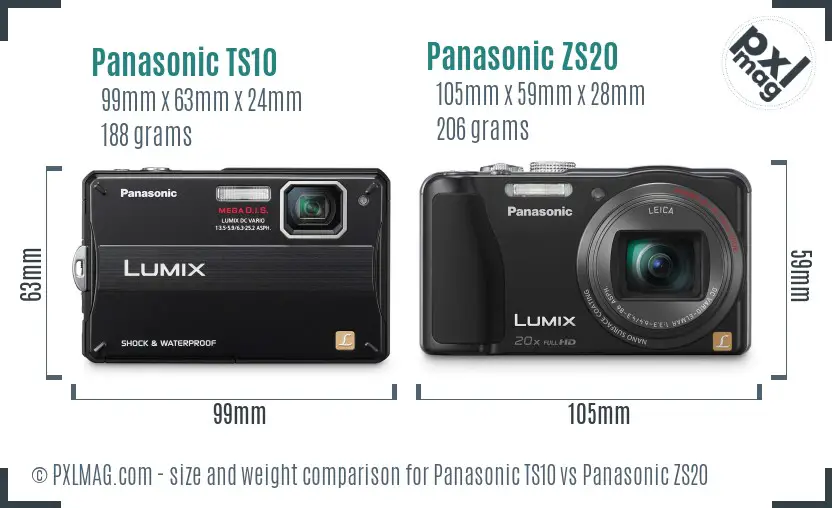 Panasonic TS10 vs Panasonic ZS20 size comparison
