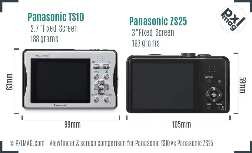 Panasonic TS10 vs Panasonic ZS25 Screen and Viewfinder comparison