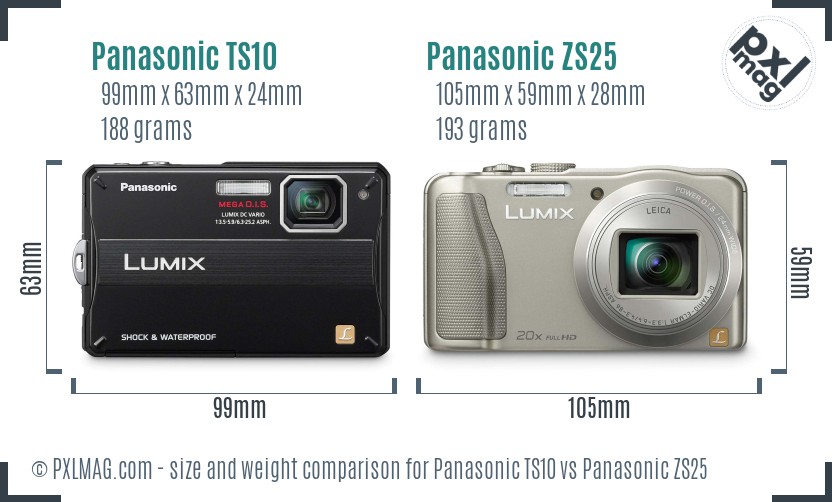 Panasonic TS10 vs Panasonic ZS25 size comparison