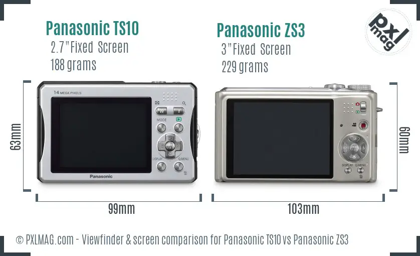 Panasonic TS10 vs Panasonic ZS3 Screen and Viewfinder comparison
