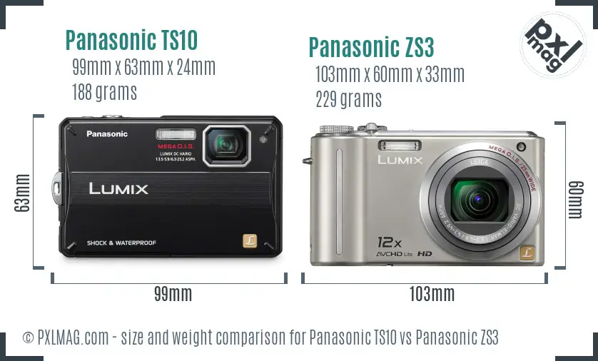 Panasonic TS10 vs Panasonic ZS3 size comparison