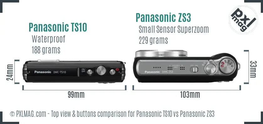 Panasonic TS10 vs Panasonic ZS3 top view buttons comparison