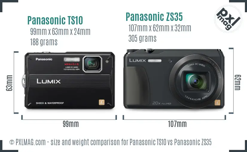 Panasonic TS10 vs Panasonic ZS35 size comparison