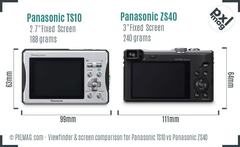 Panasonic TS10 vs Panasonic ZS40 Screen and Viewfinder comparison