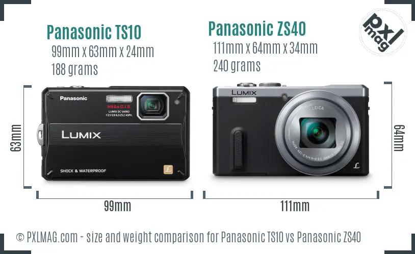 Panasonic TS10 vs Panasonic ZS40 size comparison
