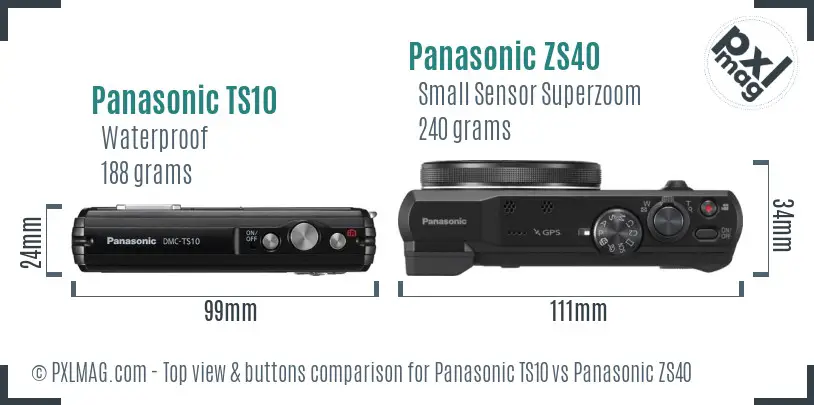 Panasonic TS10 vs Panasonic ZS40 top view buttons comparison