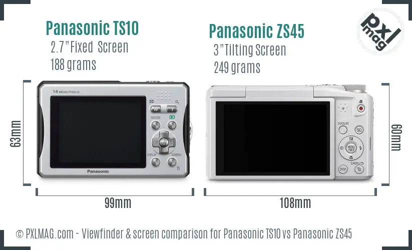Panasonic TS10 vs Panasonic ZS45 Screen and Viewfinder comparison