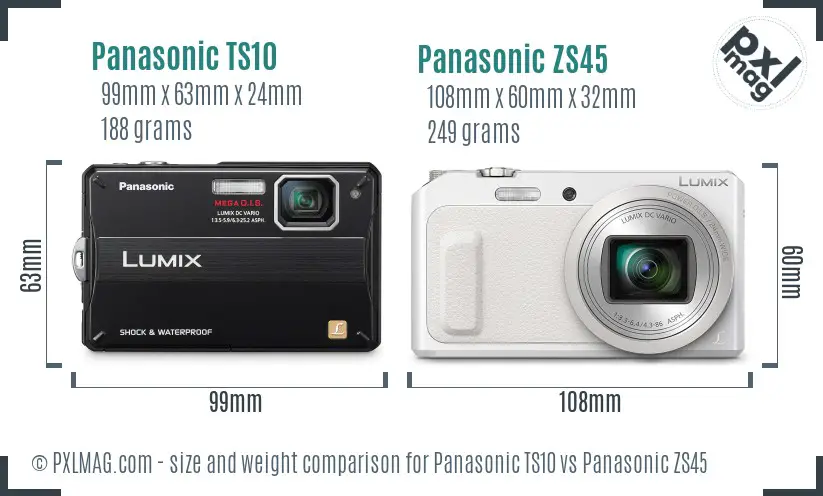 Panasonic TS10 vs Panasonic ZS45 size comparison