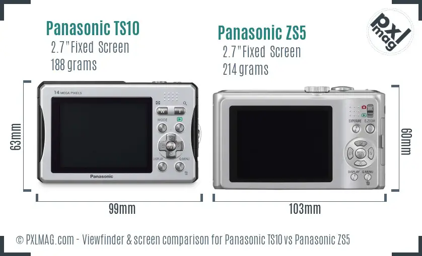 Panasonic TS10 vs Panasonic ZS5 Screen and Viewfinder comparison