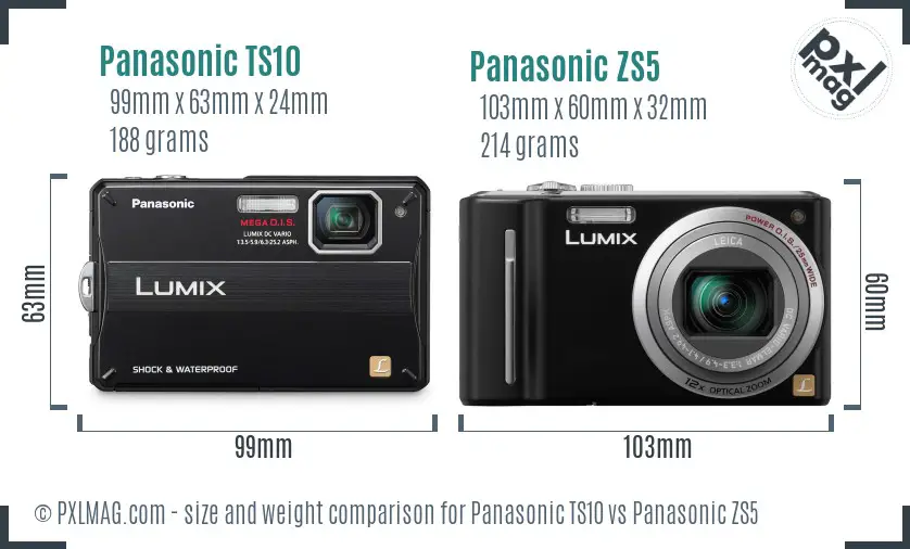Panasonic TS10 vs Panasonic ZS5 size comparison