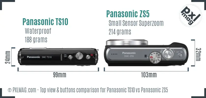 Panasonic TS10 vs Panasonic ZS5 top view buttons comparison