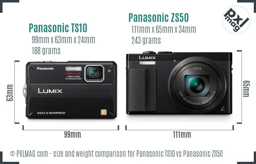 Panasonic TS10 vs Panasonic ZS50 size comparison