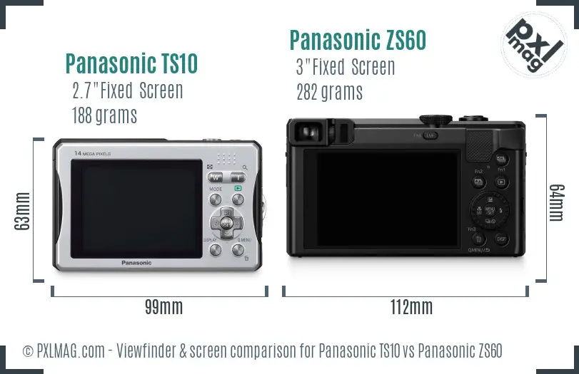 Panasonic TS10 vs Panasonic ZS60 Screen and Viewfinder comparison