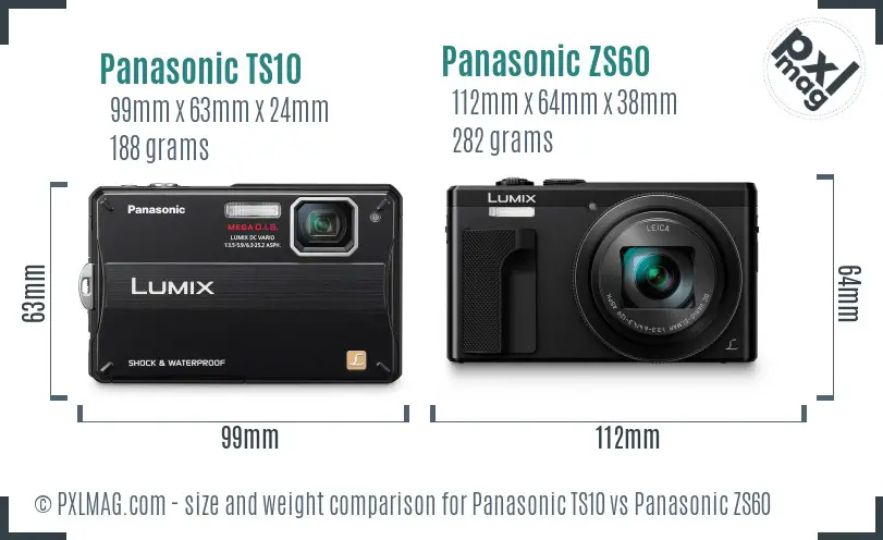 Panasonic TS10 vs Panasonic ZS60 size comparison