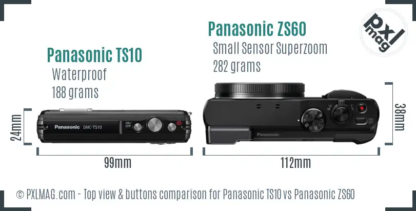Panasonic TS10 vs Panasonic ZS60 top view buttons comparison