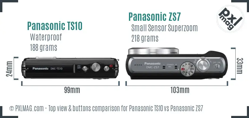 Panasonic TS10 vs Panasonic ZS7 top view buttons comparison