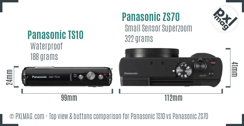 Panasonic TS10 vs Panasonic ZS70 top view buttons comparison